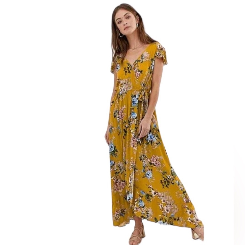 Band of Gypsies Floral Faux Wrap Maxi Dress Medium EUC